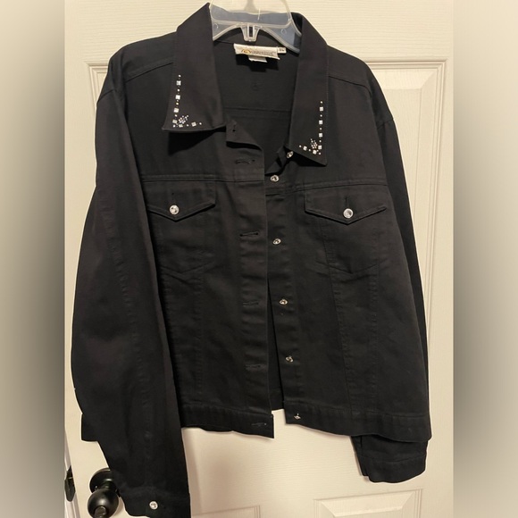 Christine Alexander Swarovski Crystal Motorcycle Denim Jean Jacket, Women’s XL - Picture 2 of 12
